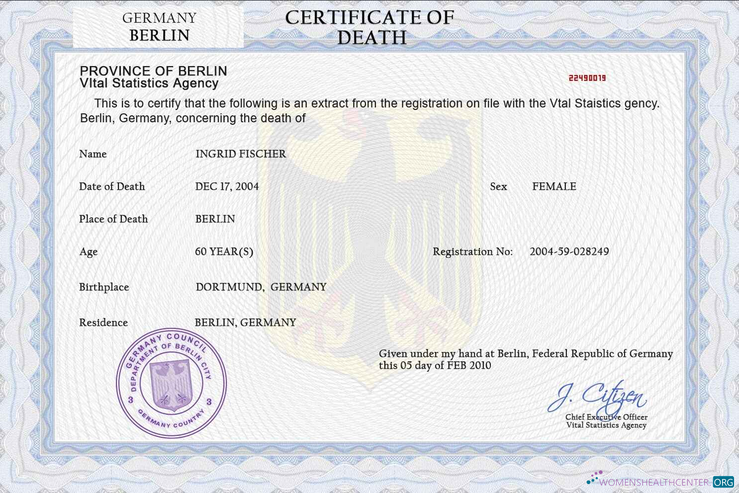 Download Germany death certificate PSD template, completely editable Photoshop template